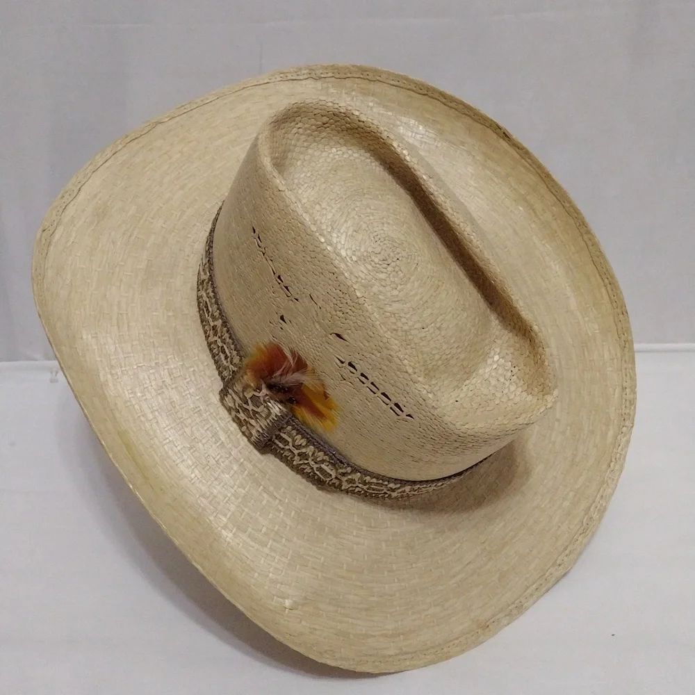 WARDS Western Boho Straw Hat Unisex Size 7.25 Cowgirl Cowboy Festival Chic